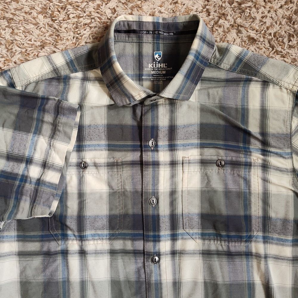 KUHL Plaid Men Sz M Tapered Fit Short Sleeve Button Up Shirt